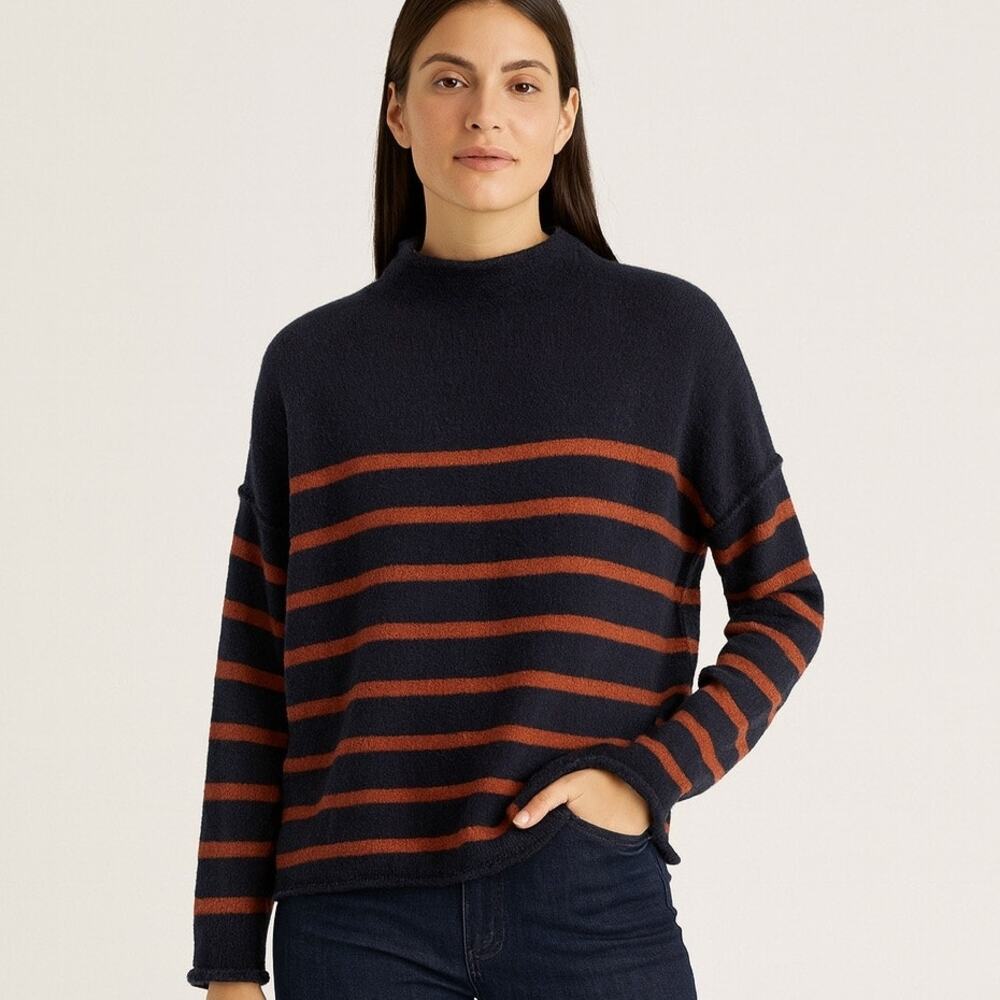 Madewell Striped Whitworth Mockneck Sweater in Coziest Yarn Heather Atlantic